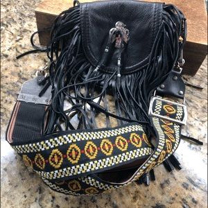Fringy Leather Biker Purse with Camera Strap Crossbody “On the Fringe”
